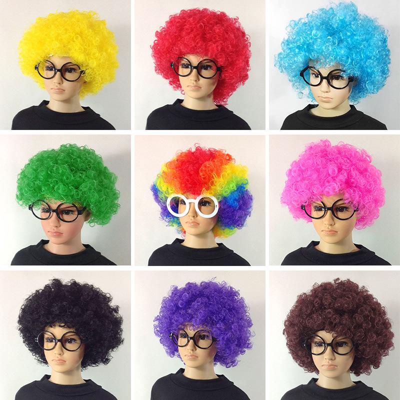 Funny Clown Cosplay Kindergarten Baby Wig Hair Extensions Synthetic Colours Fluffy Curly Head Cover Performance Kids Wig Hat