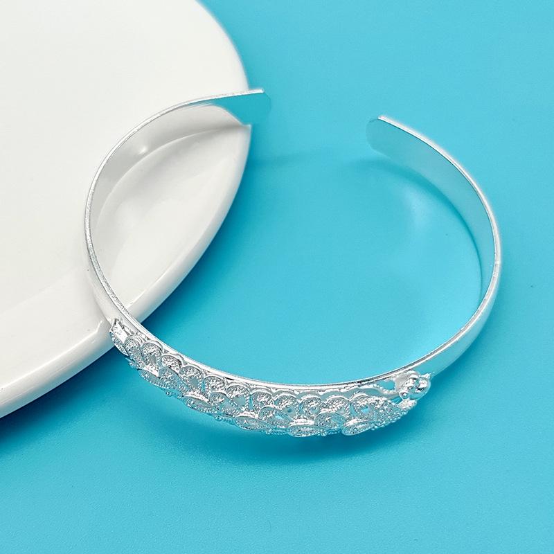 Silver-Plated Phoenix Peacock Bracelet: Women s Ethnic-Style, Smooth Surface All-Copper Bracelet - Perfect Gift for Mom. Thick Silver Plated
