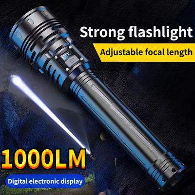1000LM Taschenlampe Leistungsstarke LED Taschenlampe Aufladen Teleskop Fokus Fernbedienung Lange Starke Hand Lampe Laser Camping Zoom Display
