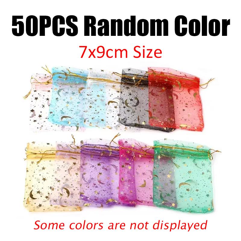 

50PCS Gold Silver Stamping Moon Star Drawstring Bag Gift Package Pouche Bag Suitable for Festival Wedding Party Gift Storage ZYF Other