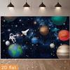 2D Flat Outer Space Banner Kids Space Adventure with Astronaut, Rocket & Solar System Backdrop