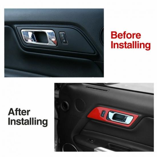 Car Inner Door Handle Bowl Panel Cover 2* For Ford Mustang 2015- Bright Red