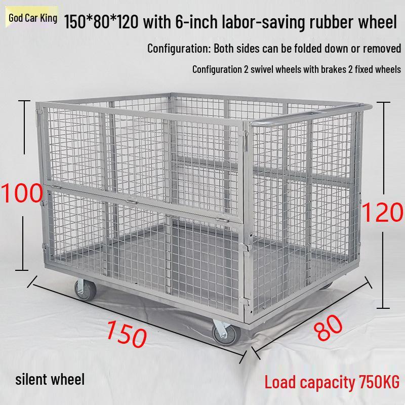 Silent Cage Trolley with Fence for Warehouse and Supermarket Logistics