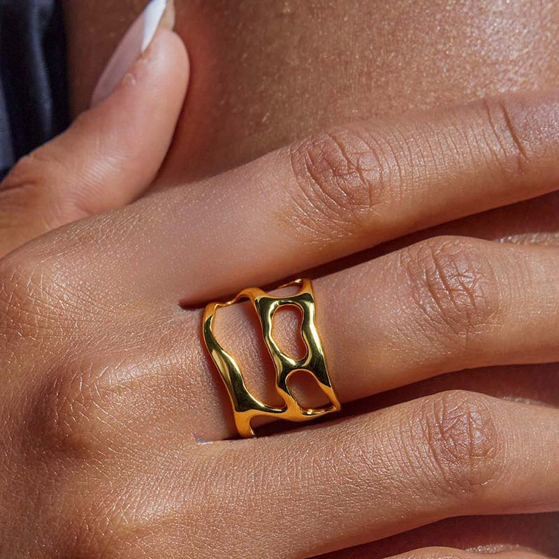 Stainless Steel Metal Lava Rings for Women Girls Fashion Gold Color Hollow Wide Adjustable Finger Rings Y2K Jewelry 2026 Trend