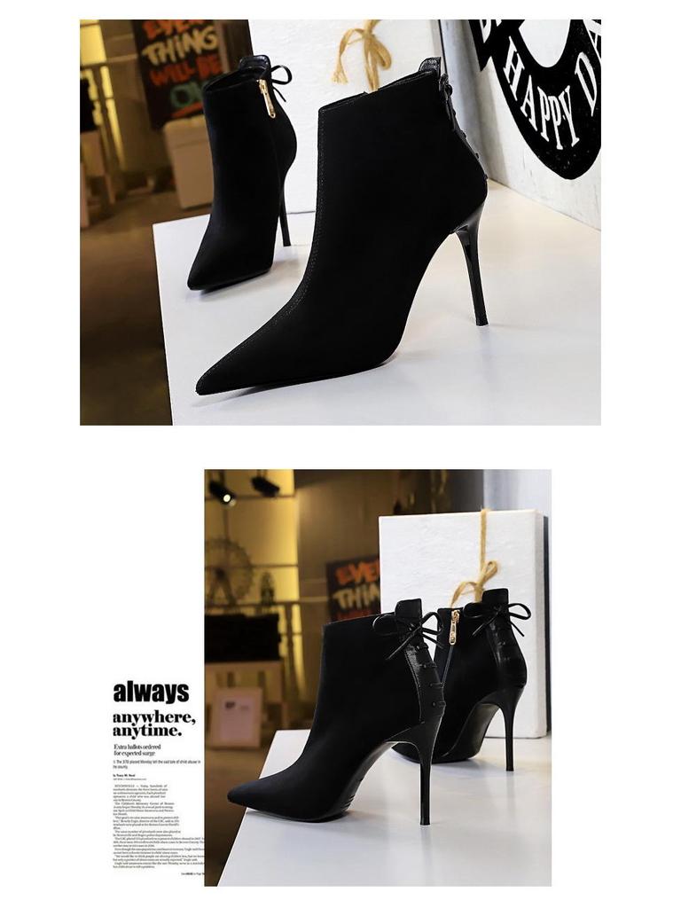 Evropská a americká retro móda Sexy noční klub Semišové šněrovací boty na vysokém podpatku se špičatou špičkou