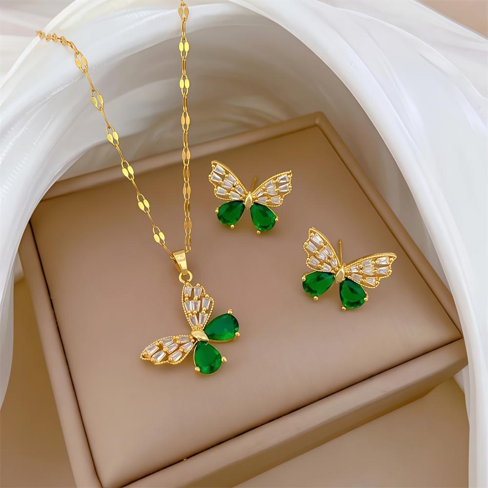 Hollow Butterfly Necklace Pendant and Earring Set, Light Luxury Style, Anti-Fade, Hypoallergenic, Micro-Inlaid, Unique Fashion Jewelry