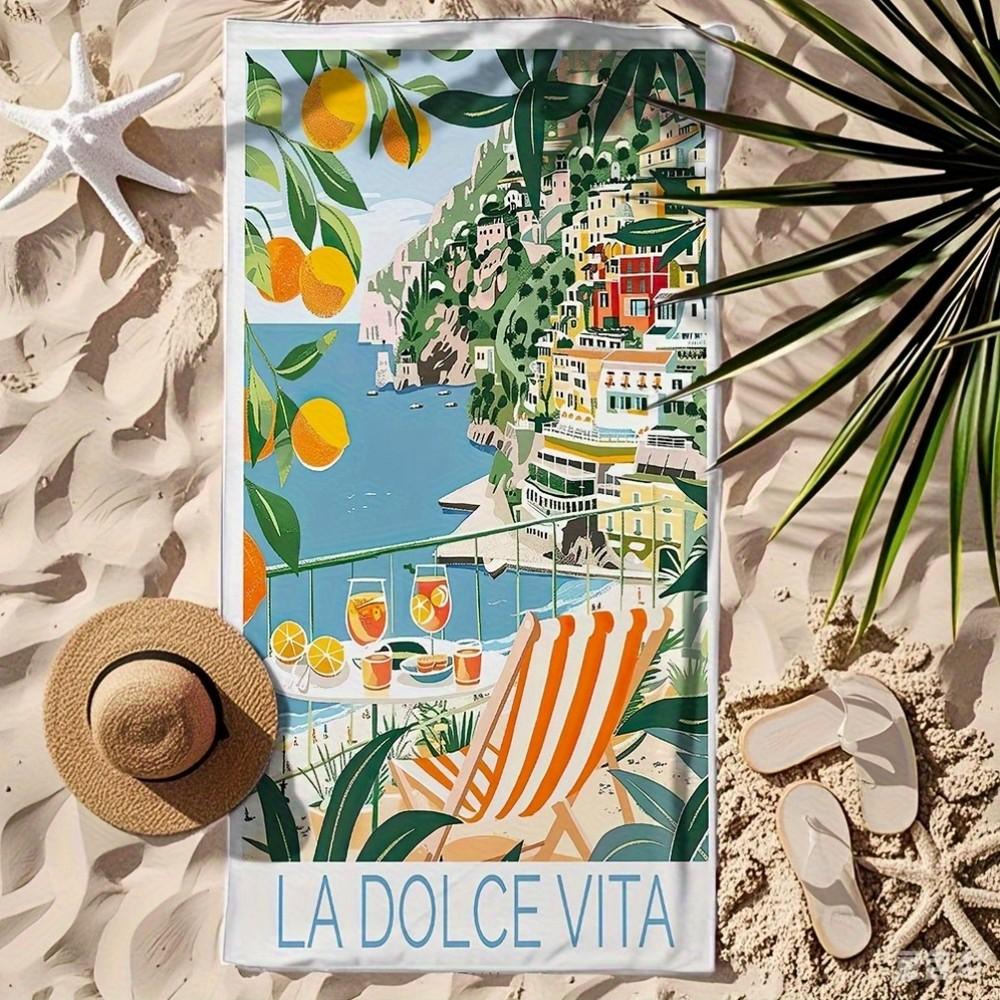 La Dolce Vita Costa di Amalfi Telo da Spiaggia Fantasia Protezione Solare E Antivento Adatto Per Piscina Campeggio Coperta da Viaggio