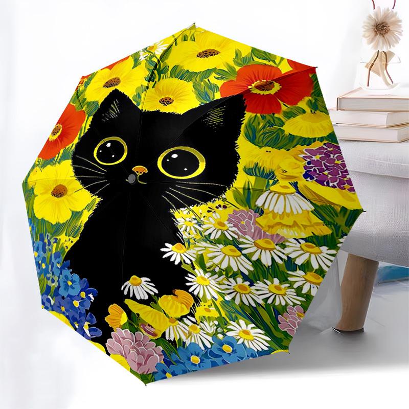 

1pc Automatic Folding Umbrella with Colorful Flower Pattern, Portable Tri-Fold Design, Iron Frame, Outdoor, Ideal Gift for Fans, Travelers, Daily Use,