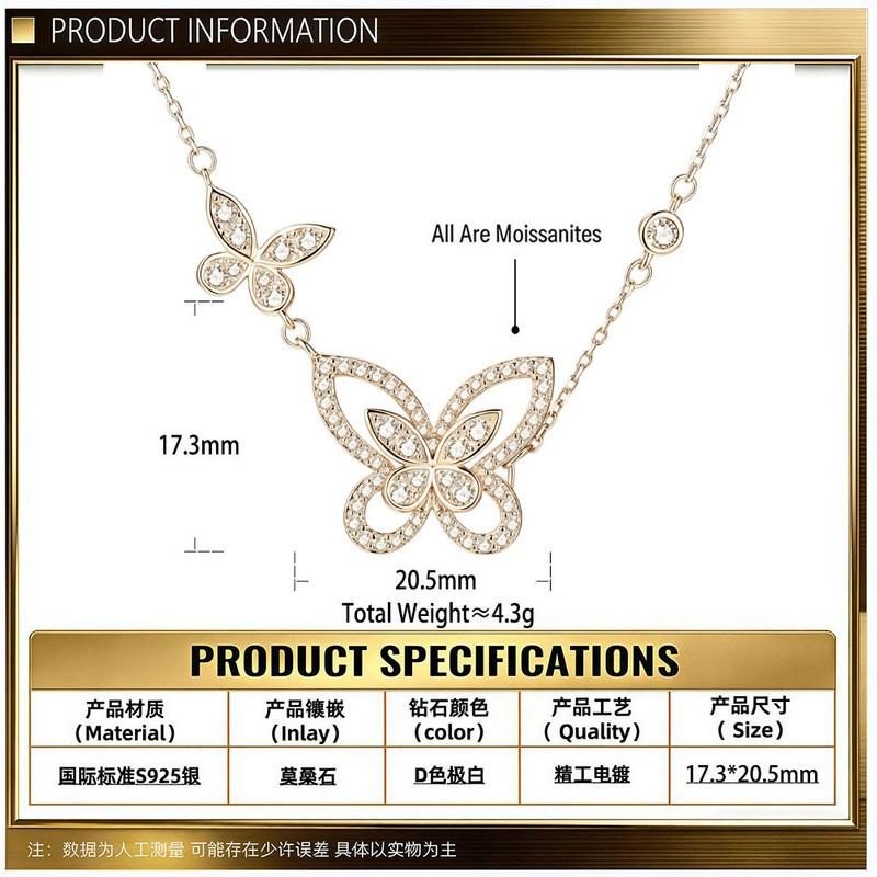 Elegant Butterfly Pendant Necklace Women - Sterling Locket Chain With D-Color Moissanite Sweet Minimalist Design