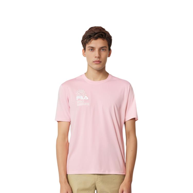 Fila Dopamine Embroidered Cat Dog Comfortable Casual Short Sleeve T-Shirt Unisex Tops Breezy-Pink F11U429102F-PK