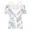 Top da donna con scollo a V e patchwork di pizzo, maglietta a maniche corte stampata, top tunica