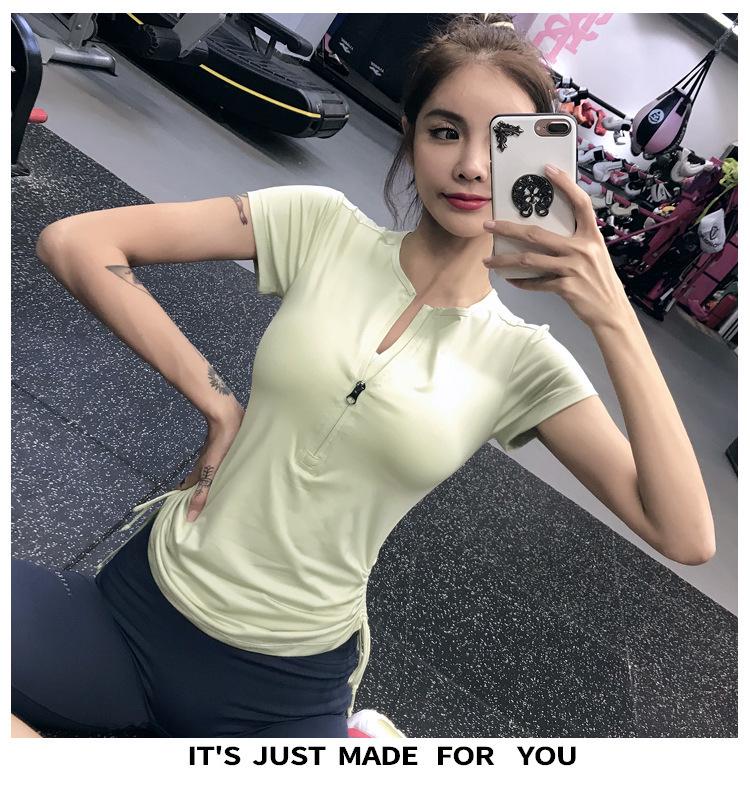 2025 Women's Breathable Short Sleeve Yoga Top: Zipper & Drawstring Design for Fitness and Running