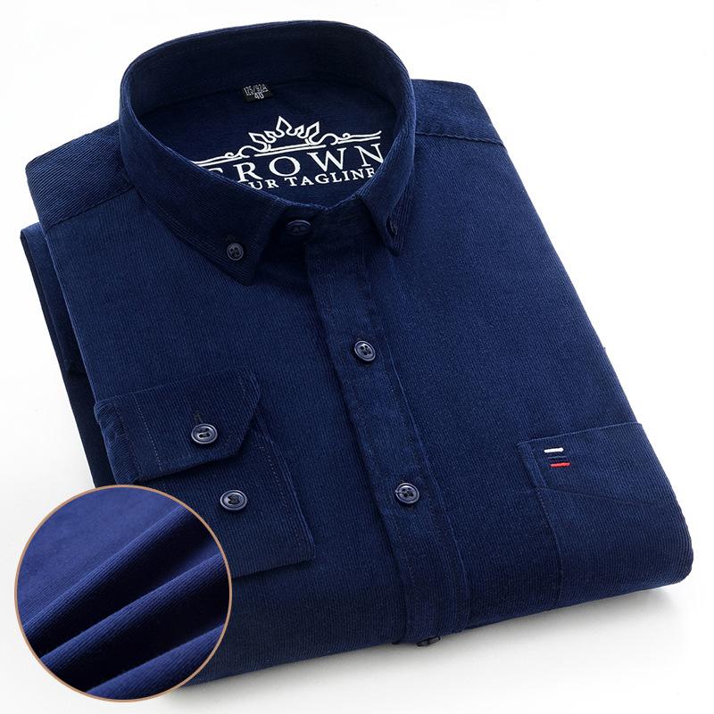 7XL 6XL Camisa de Pana para Hombre Manga Larga 100% Algodón Casual Corte Regular Suave Cómoda Bolsillo Camisas de Vestir Formal Ropa de Hombre