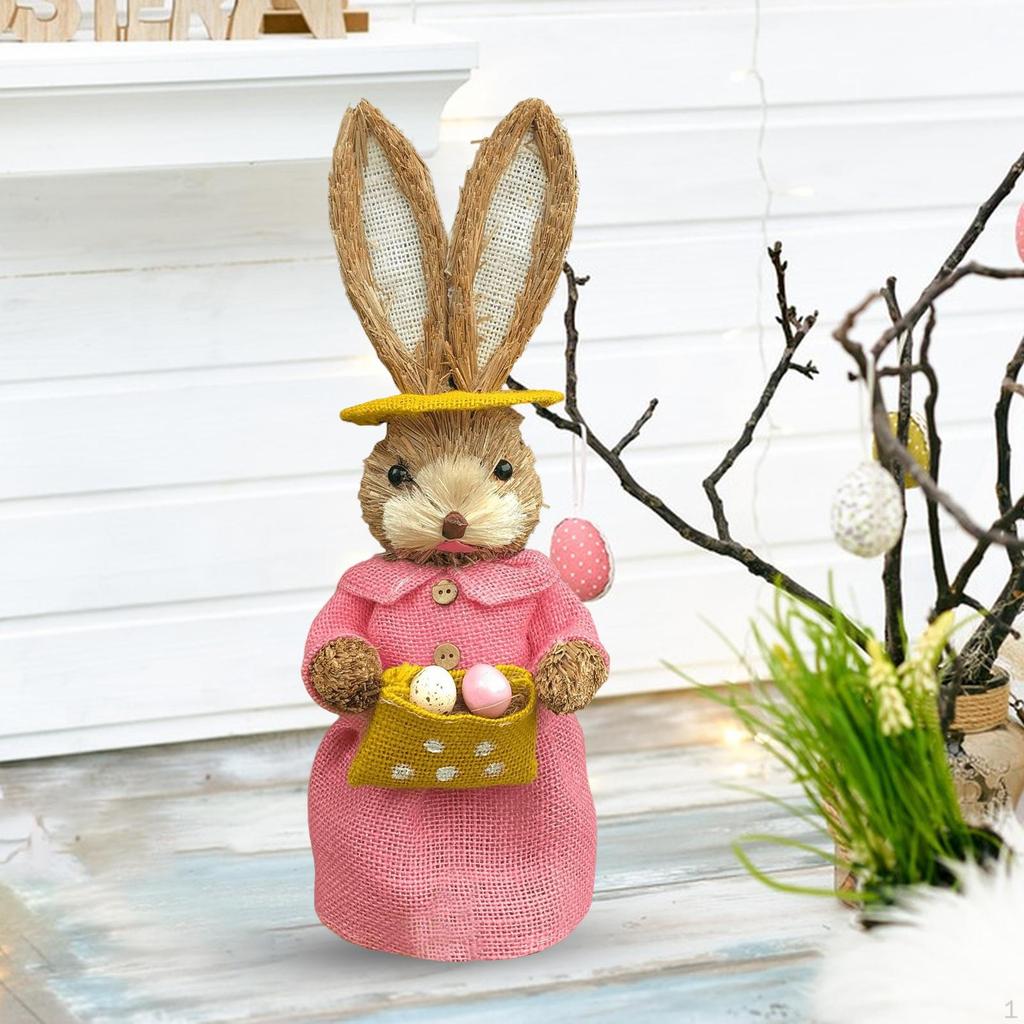 Easter Figurine, Bunny Statue Animal Sculpture Photo Props Art Crafts for Home Indoor Party Decor
