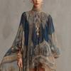 Women's High Neck Long Sleeve Mini Dress Loose Fit Mid Rise Paisley Print Sheer Chiffon Irregular Boho Vacation Tunic Dress 2026 Summer Beach Cover Up