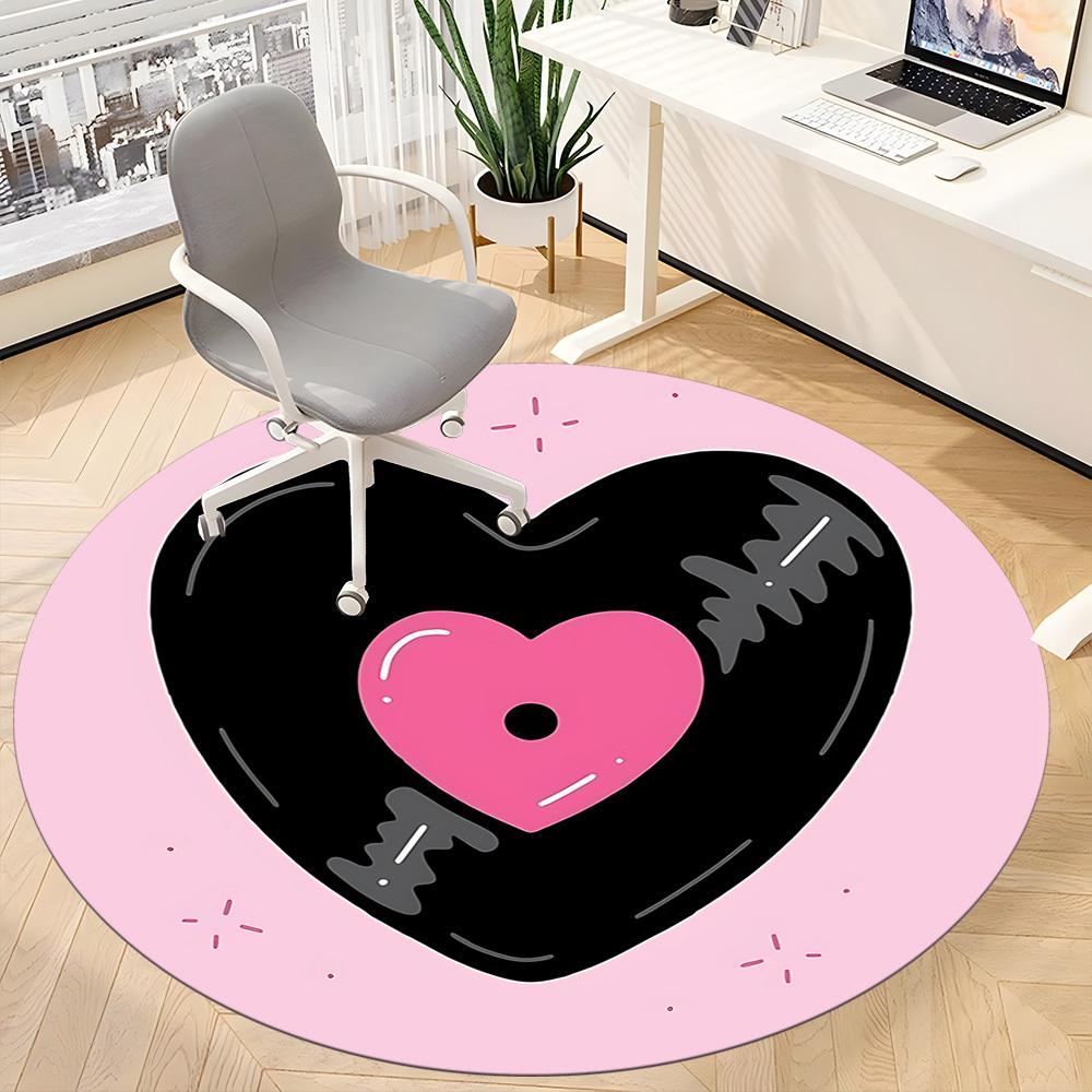 1pc Heart Vinyl Office Round Area Rug, Mat Suitable For Office, Under Office Chairs Bedroom Living Room Home Decor, Room Deco