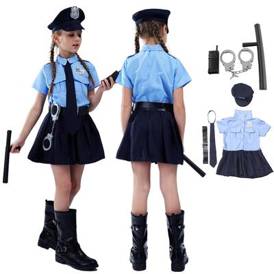 HASAKI Halloween Christmas Police Girl Uniform 7-Piece Set Cosplay Kids Costume Officer Disguise Short Sleeve Cute Popular Transformation Event Party