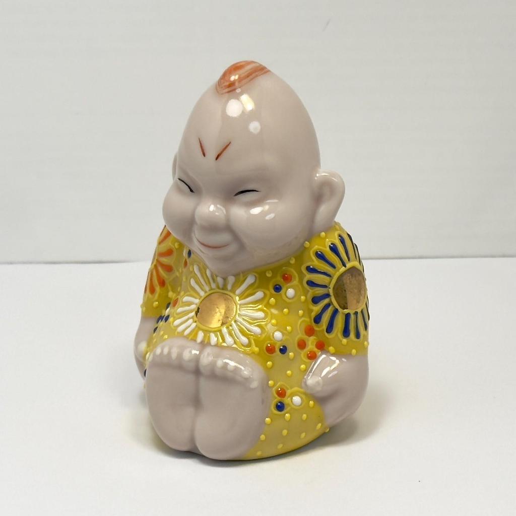 Kutani Ware 9cm Tall Yellow Collor Billiken Statue Made In Japan