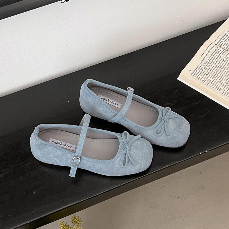 Sheepskin Version~ French Bow Gentle Mary Jane Shoes Women's One-word Buckle Ballet Shoes Shallow Mouth Flat Shoes