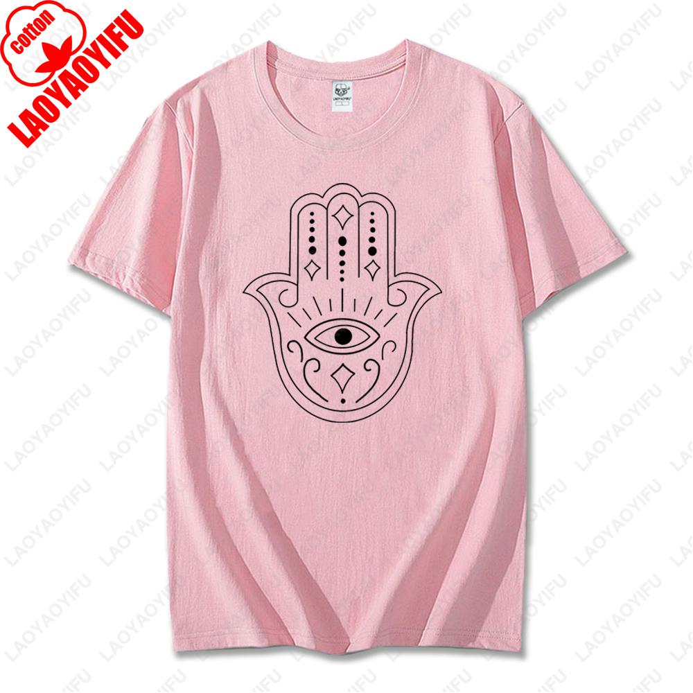 Men Women Hamsa Hand TShirt with Blue Eye of Protection Design Tee Unique Creative Graphic Print Cotton Casual Unisex Tops Gift