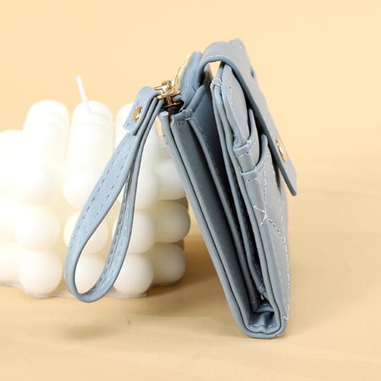 Women Wallet Wristlet Bi-fold Multi-slots Zipper Solid Color Credit Card Holder Faux Leather Students Short Coins