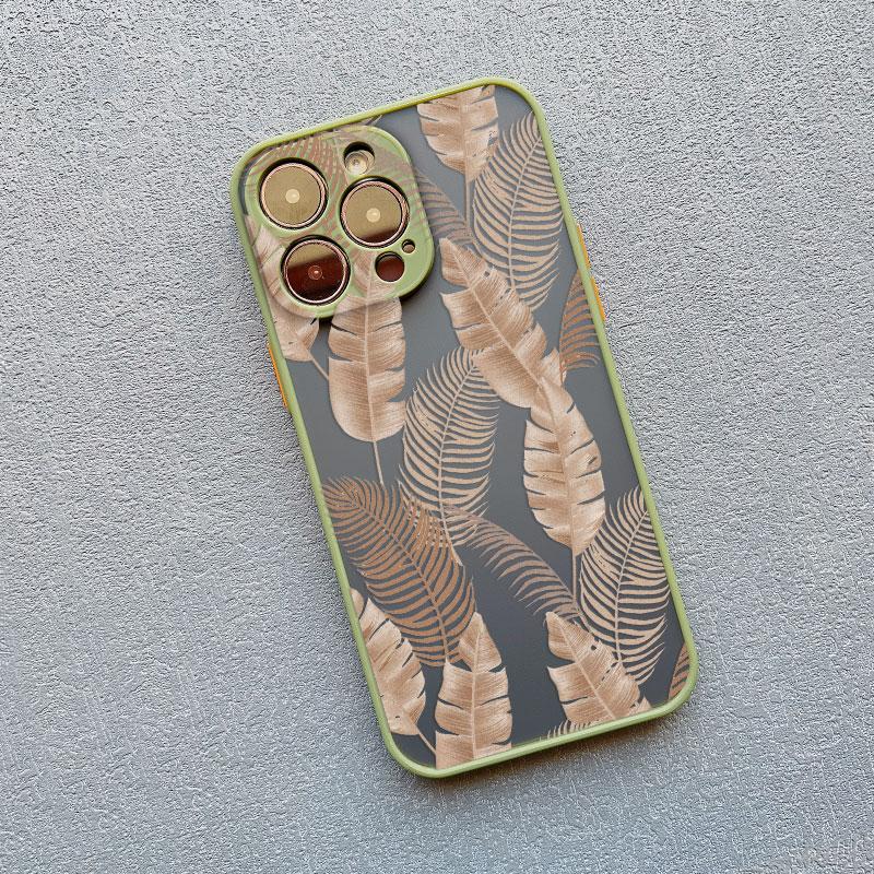 Vintage Banana Leaf Flower Luxury Phone Case For iPhone 16 12 Mini 11 Pro Max 13 15 14 Pro Max Plus XR X XS 7 8 16 Plus SE Cover