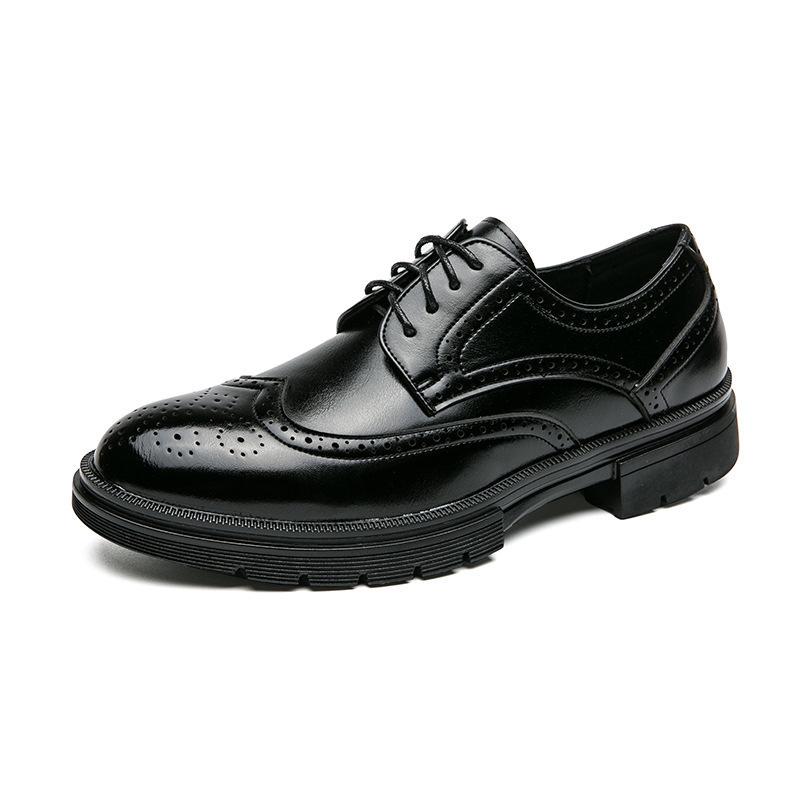 Men's Large Size Casual Brogue Leather Shoes, Pointed Toe, Height Increasing, Size 46