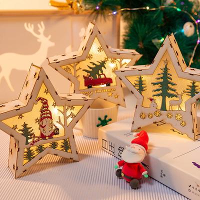 Christmas Decorations DIY Handmade House Luminous Wooden Ornaments Christmas Tree Snowman Atmosphere Pendant Send Light String