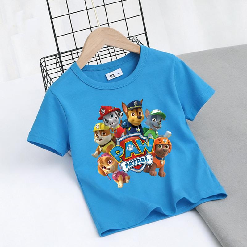 Paw Patrol Children's T-Shirt Cartoon Chase Team Skye Short Sleeve Top Children's Summer Clothing Gift