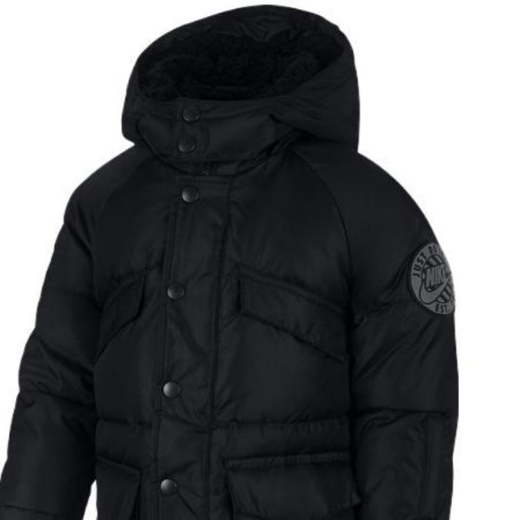 Nike Solid Color Hooded Logo Long Sleeve Down Jacket Kids outerwear Black HA5023-023