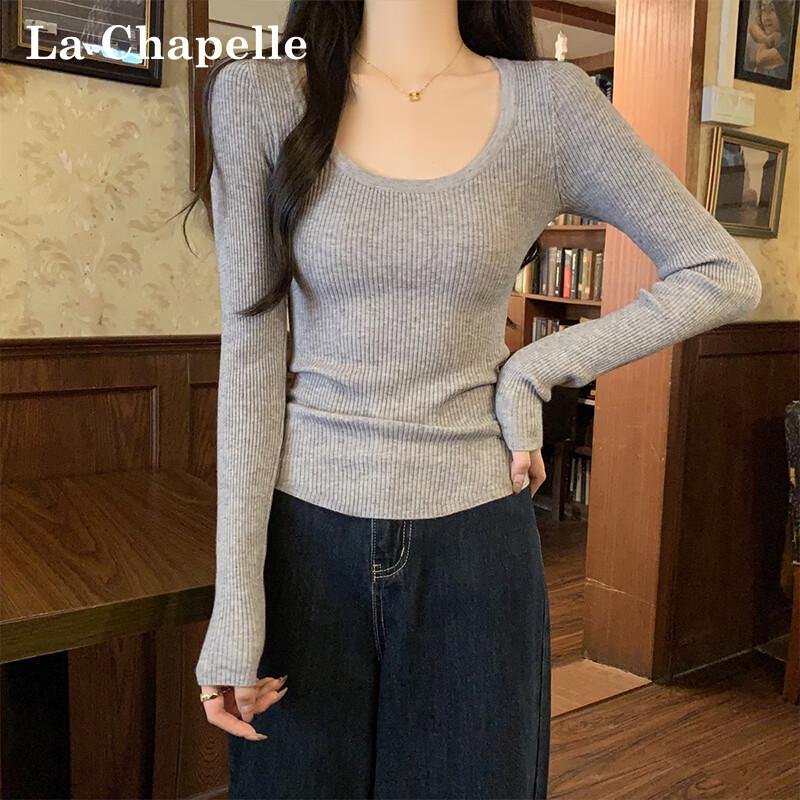 La Chapelle Women's Slim-Fit U-Neck Knit Sweater