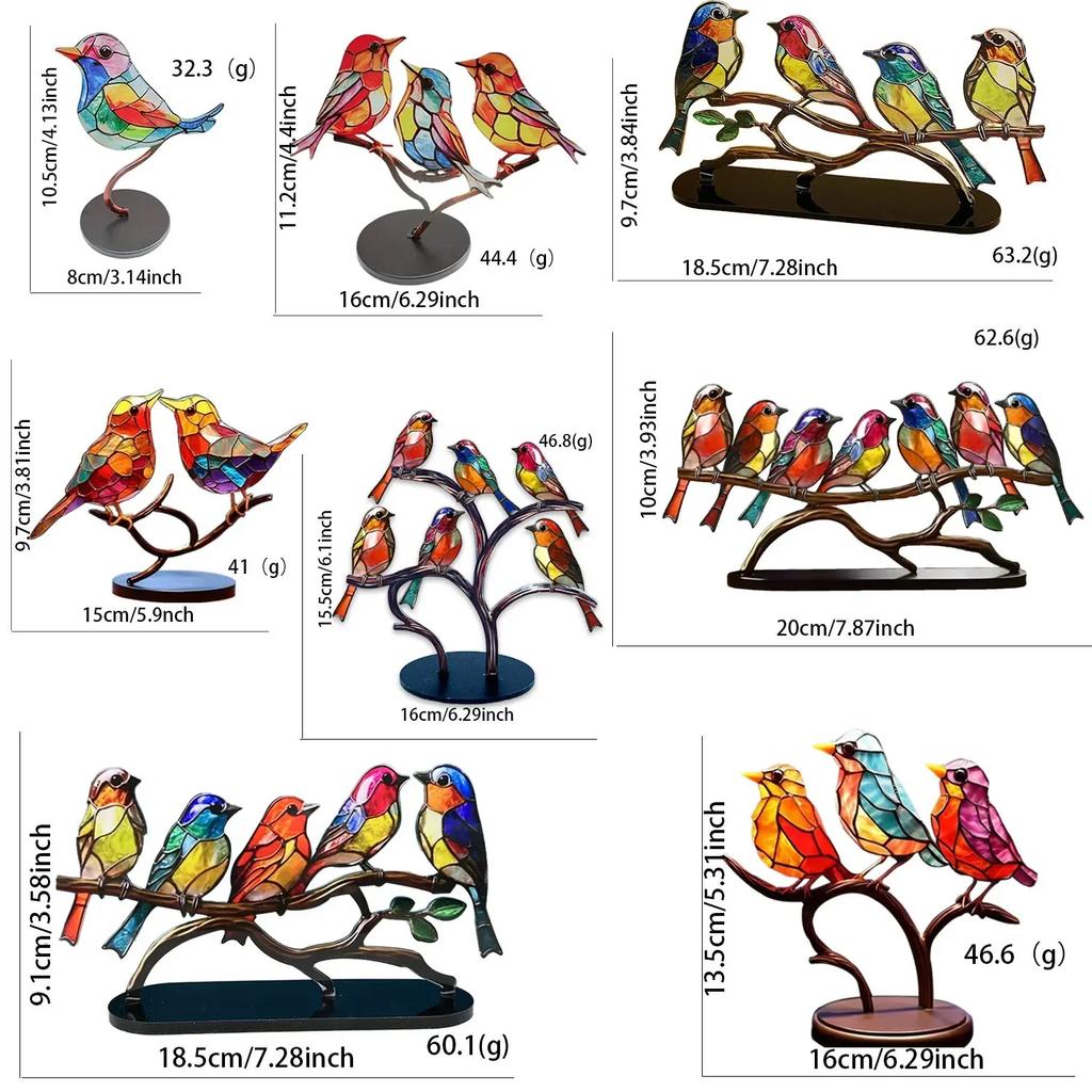 2/3/5bird Desktop Stained Acrylic Birds Branch Desktop Ornaments Double Sided Multicolor Craft Statue Ornaments Decoration New