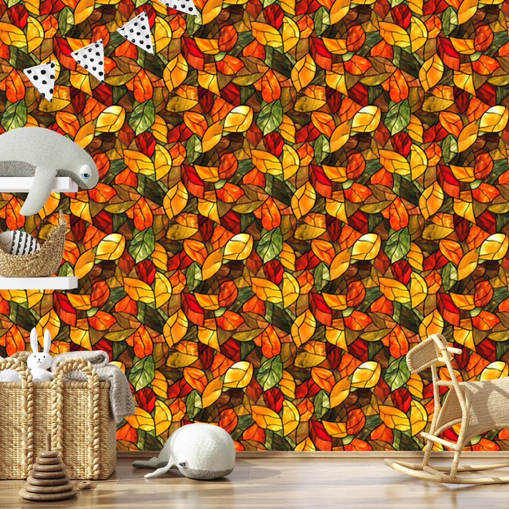 Gold and ochre stained glass wallpaper for living room and bedroom 50x1000