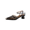 2024 New Sandals Size 34-40 New Arrive Retro Square High Heels Shoes Buckle Genuine Leather Women Sandals Ladies Dress Shoes