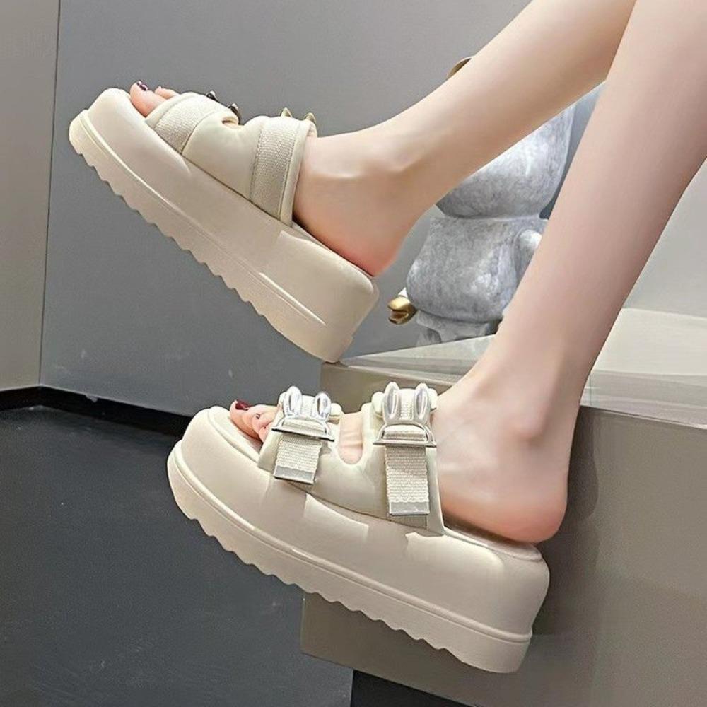 Super Thick-soled Rabbit Ears Cool Slippers Women Wear Versatile Soft-soled Sandals One-word Drag slippers
