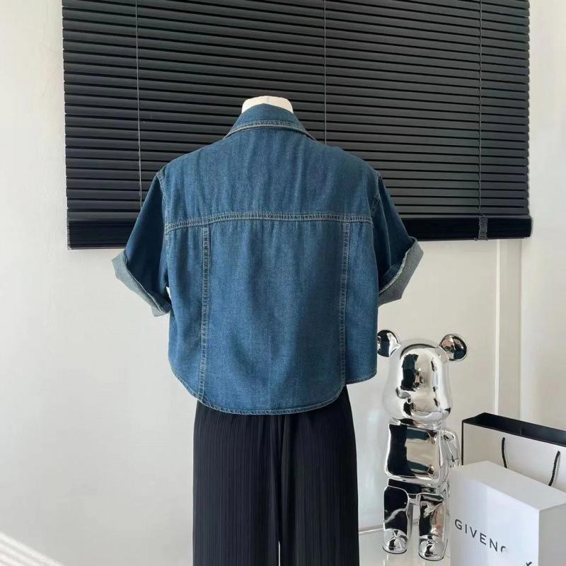 Women's Short Sleeve Denim Jacket Shirt, Plus Size Cardigan, Korean Style Summer 2024 Fashion Top