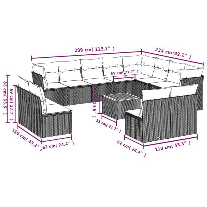 VidaXL Garden Lounge Set with Cushions 13 Pcs, Patio Sofas, Patio Furniture Set, Outdoor Furniture, 3256262