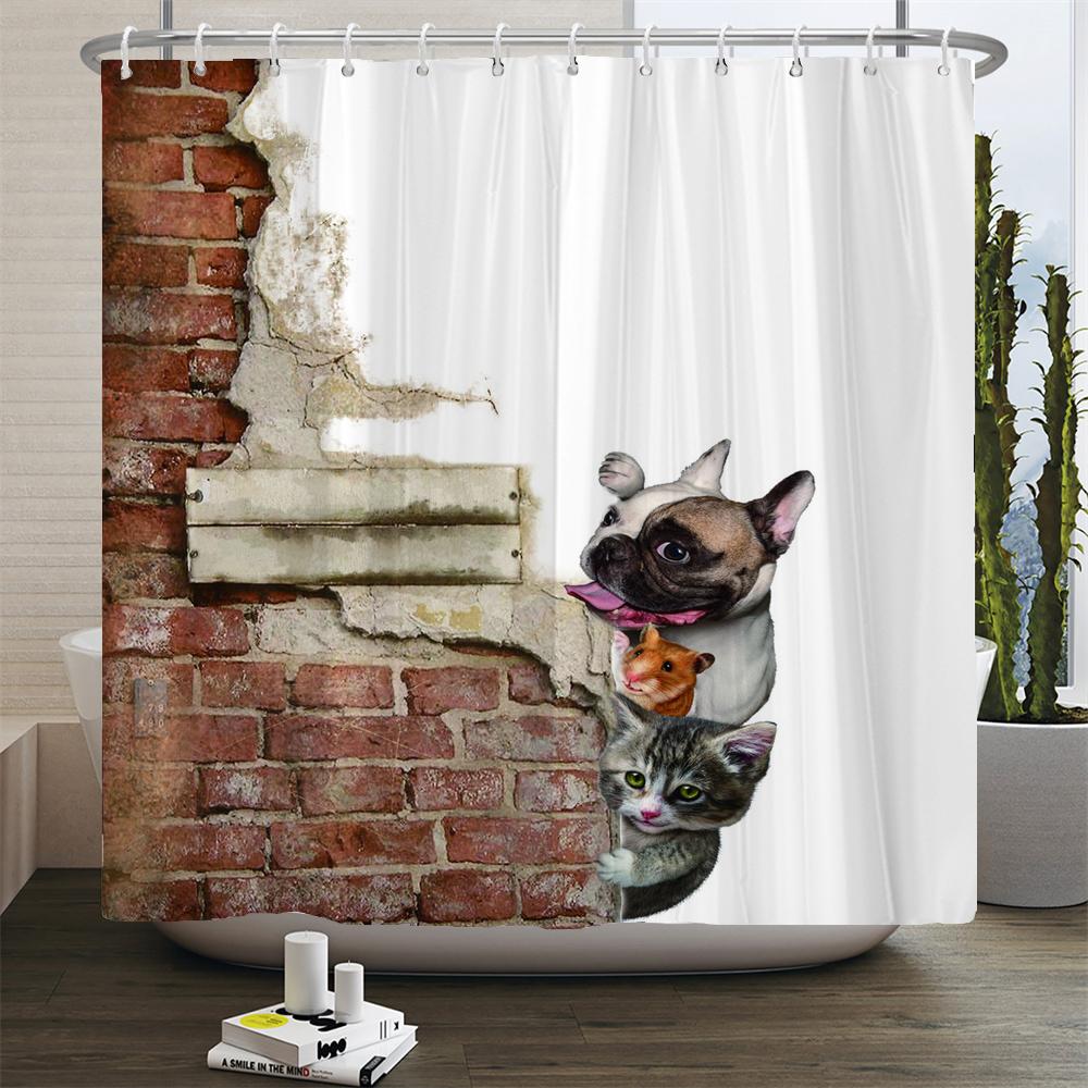 Funny Dinosaur Shower Curtain Bathroom Dino Cool for Kids Boys Silhouette Animal Cartoon White Fabric Bath Curtain Home Decor