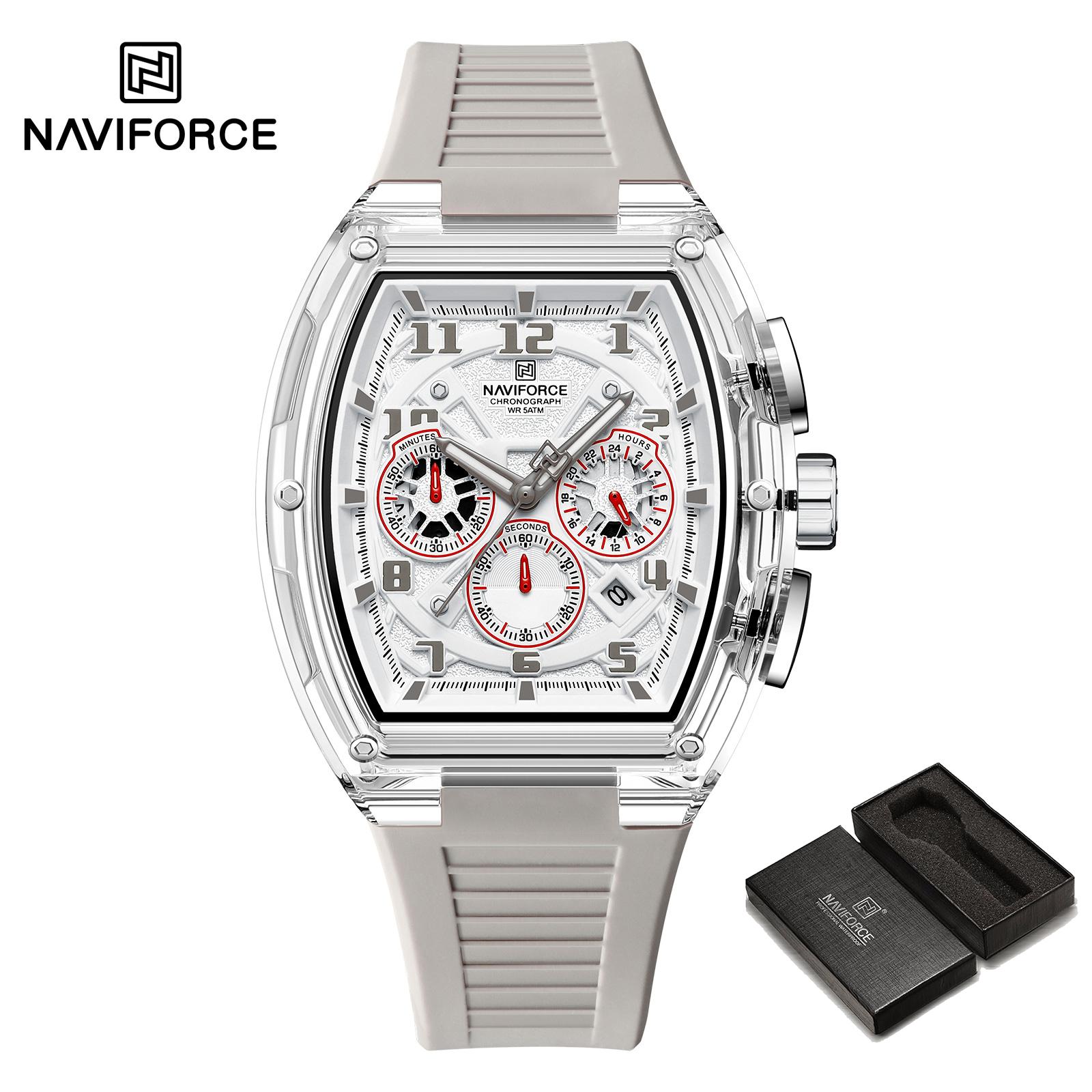 

NAVIFORCE Men Quartz Watch Chronograph Mini Dial Luminous Hands Silicone Strap Calendar 5ATM Waterproof Boy Gift Men Watch NF6118 серый/серебряный