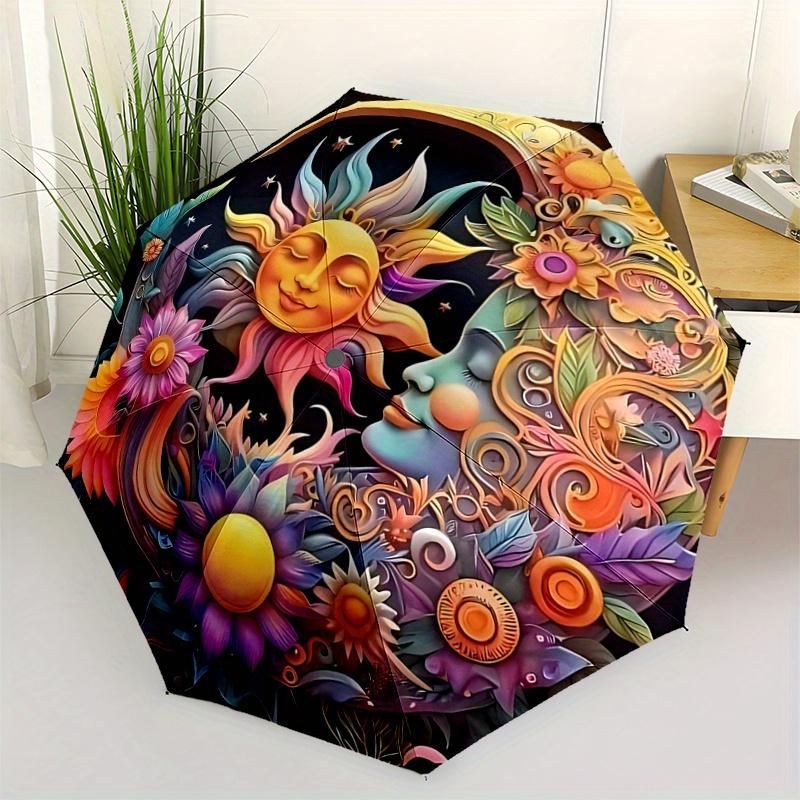 1pc Sun and Moon Flowers Automatic Opening and Closing Folding - A Good Choice for Gifts, Fashionable and Convenient Umbrella With Cute Cart