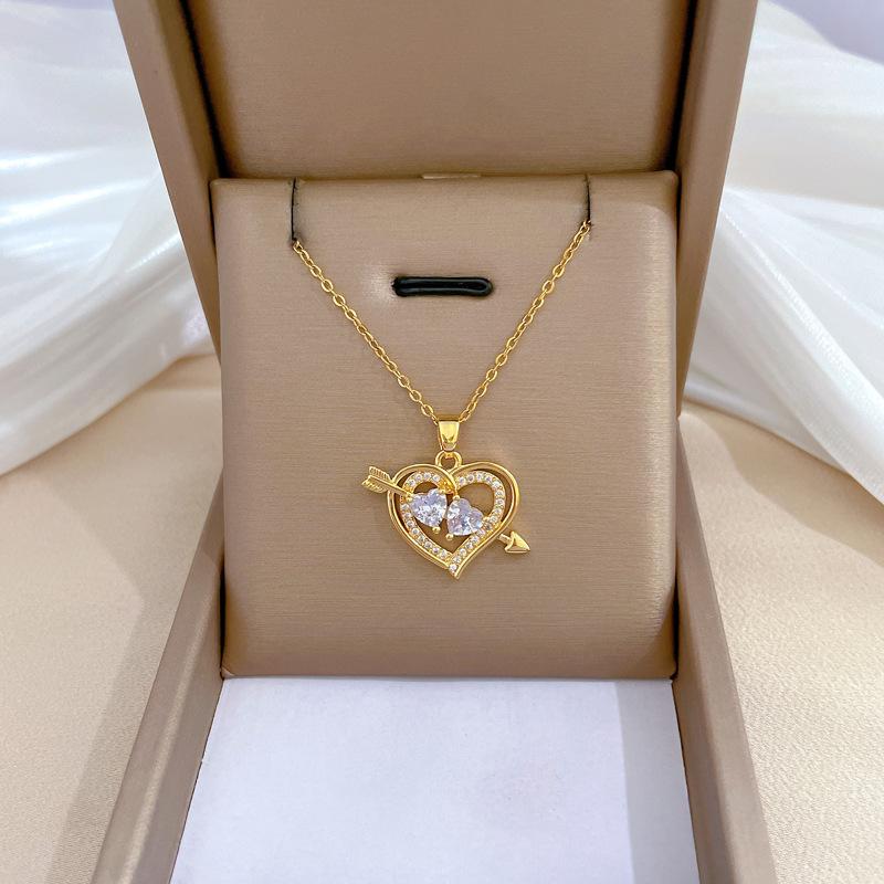 One Arrow Through The Heart Light Luxury Temperament Gorgeous Full Diamond Necklace Female Versatile Collarbone Chain Titanium Steel Chain