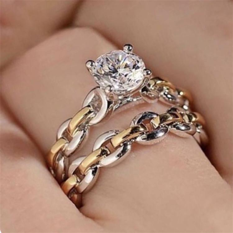 Women's Two-Tone Diamond Chain Ring in Yellow Gold and Silver - Wedding & Engagement Collection