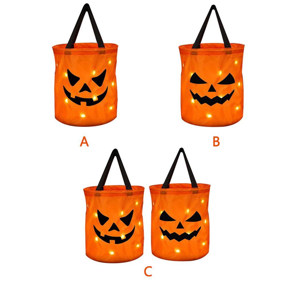 Grimace Party Pocket Trick or Treat LED Light Pumpkin Tote Bag Halloween Candy Bags Ghost Festival