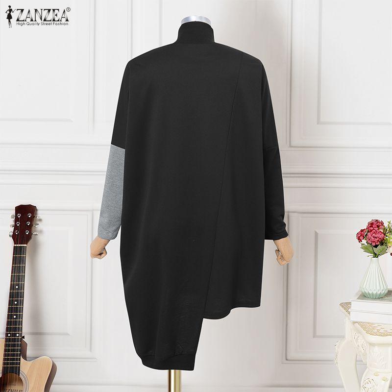 ZANZEA Women Casual Turtleneck Long Sleeve Patchwork Dress