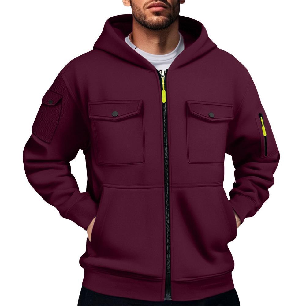 New American Style Innovative Men's New Multi-pocket Cardigan Zipper Hooded Sweatshirt
