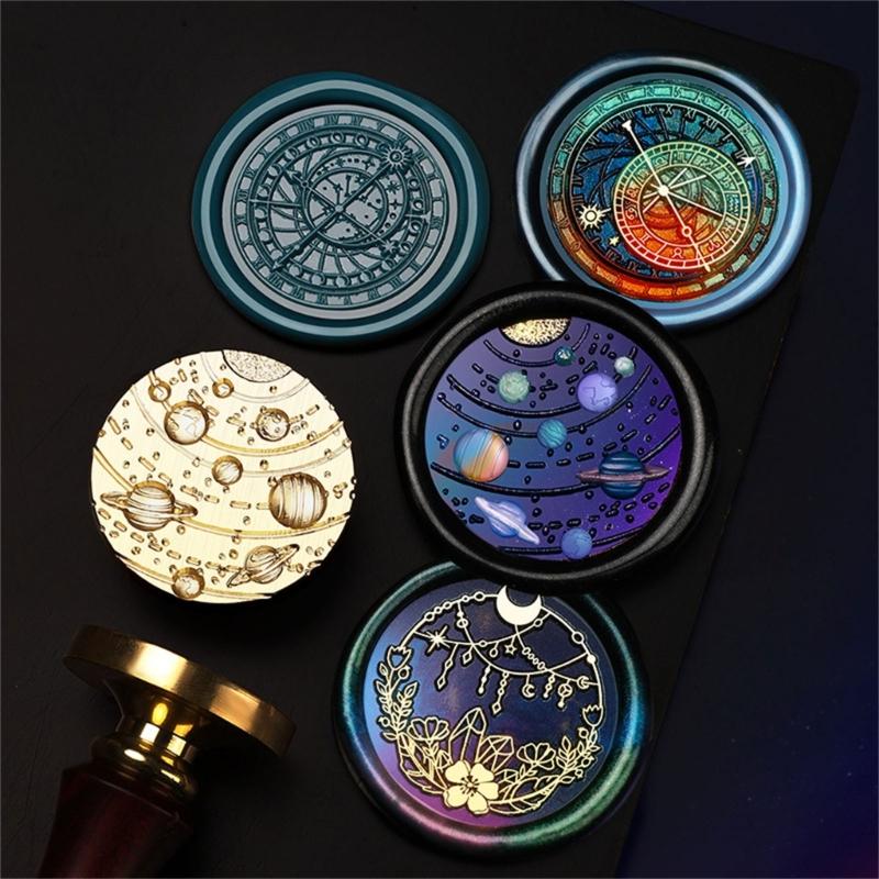 Astronomical Series Sealing Waxed Stamp Brass Head Clock Wax Seal Stamp for Envelope Wedding Invitation Decorations