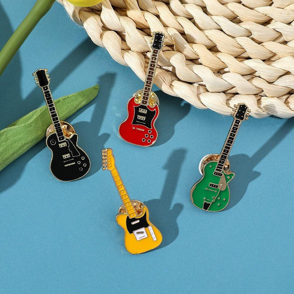 Cartoon Guitar Brooch Funny Guitar Enamel Pins Musical Instrument Guitar Lapel Badge  Gifts