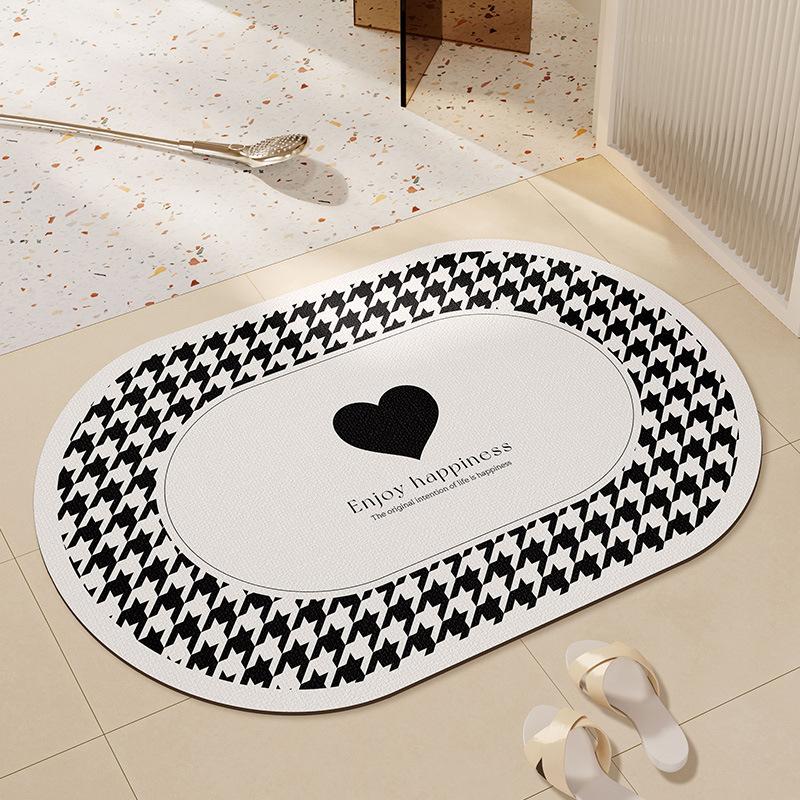 Black and White Simple Bathroom Floor Mats Soft Diatom Mud Water-absorbent Wear-resistant Shower Room Bathroom Toilet Special Pad