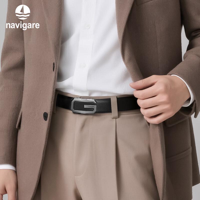 Navigare Men's Automatic Buckle Top-Grain Leather Belt