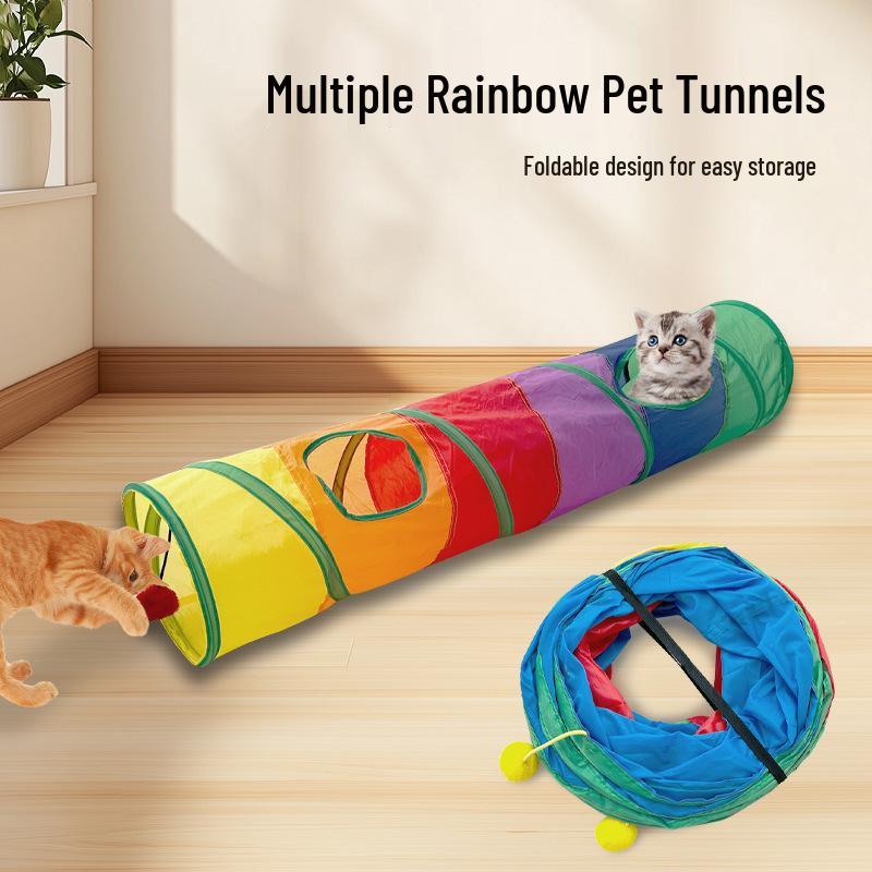 Rainbow Cat Tunnel Toy: Rolling Runway for Playful Cats